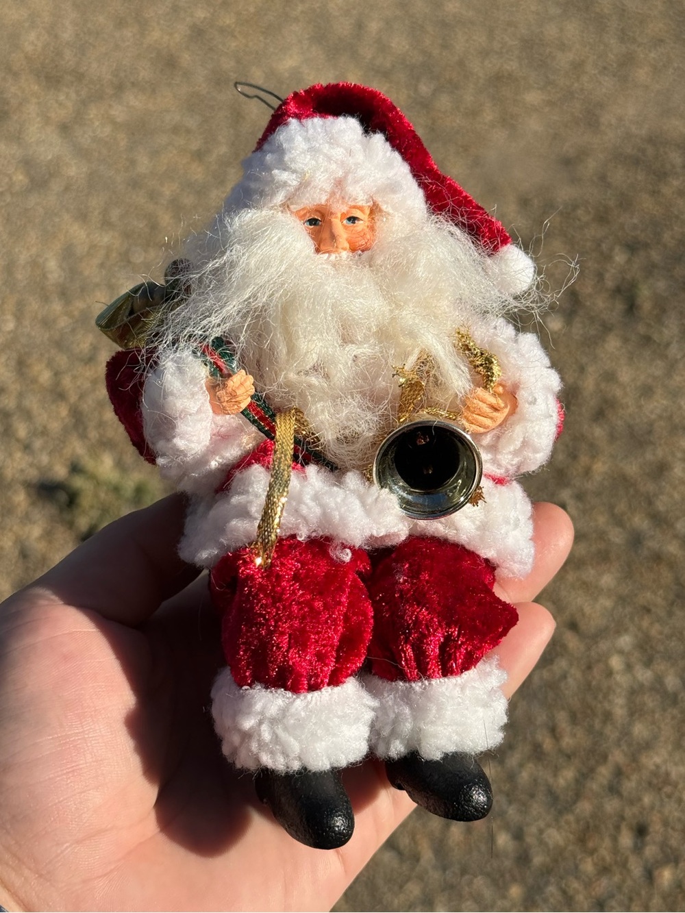Velvet Vintage 90s Christmas Mantle Sitting Santa Claus Figurine Tree Ornament